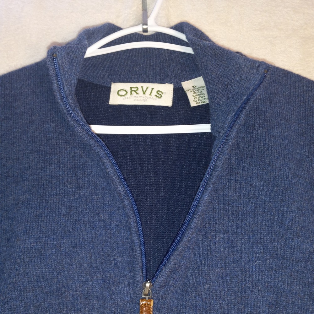 Orvis 82% Lambs Wool Size XL Blue 1/4 Zip Men's Vest Golf RN70534